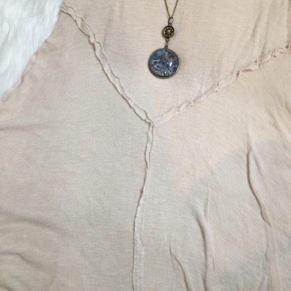 Free People Cream & Brown Long Flowy Top, Size S - Picture 2 of 4